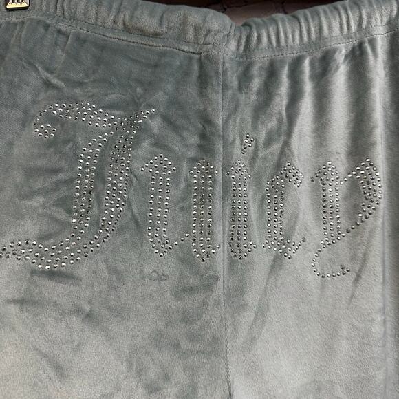 Juicy Couture Light Blue Velour Bling Track Drawstring Pants Size Medium Cozy - Picture 5 of 7